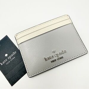 Kate Spade Madison Colorblock Saffiano Leather Slim Cardholder Cream/Plat. Gray